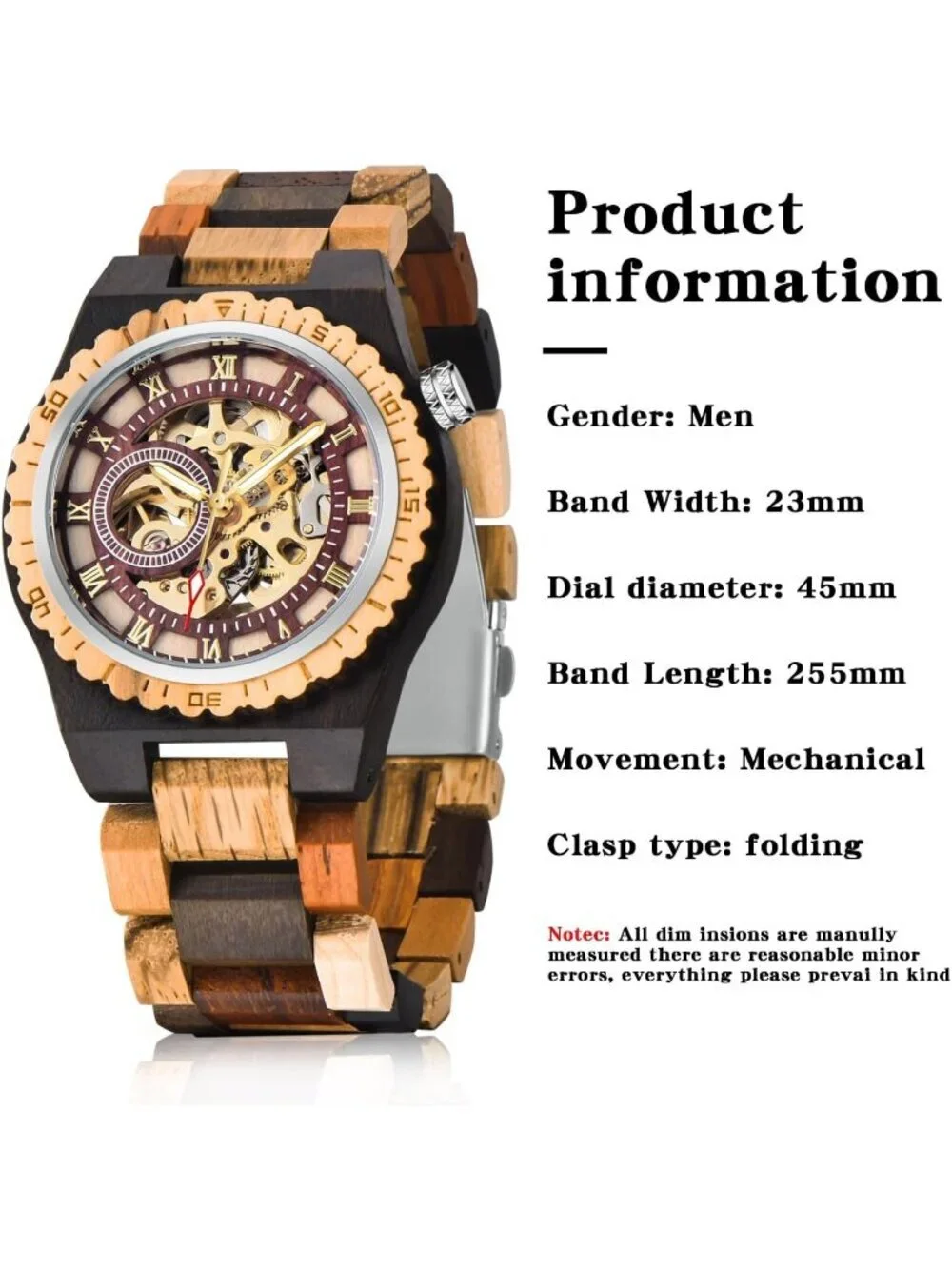 Men's Coffee Brown Analog No Battery Fashion Mechanical Movement Wooden Watch